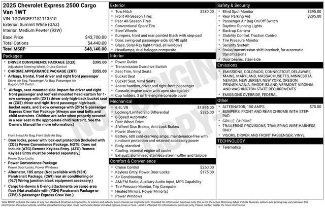 new 2025 Chevrolet Express 2500 car, priced at $53,531