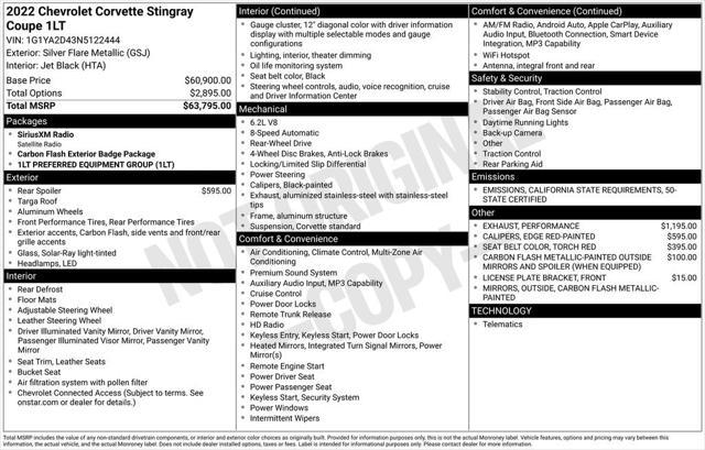 used 2022 Chevrolet Corvette car, priced at $67,000