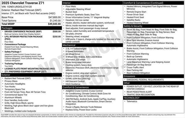 new 2025 Chevrolet Traverse car, priced at $49,540