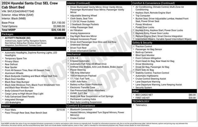 used 2024 Hyundai SANTA CRUZ car, priced at $28,400