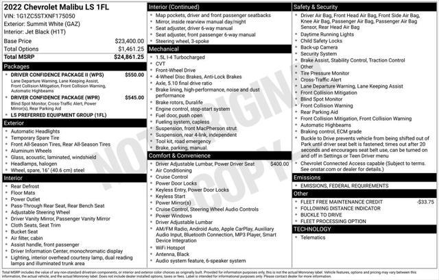 used 2022 Chevrolet Malibu car, priced at $17,750