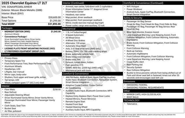 new 2025 Chevrolet Equinox car, priced at $32,290