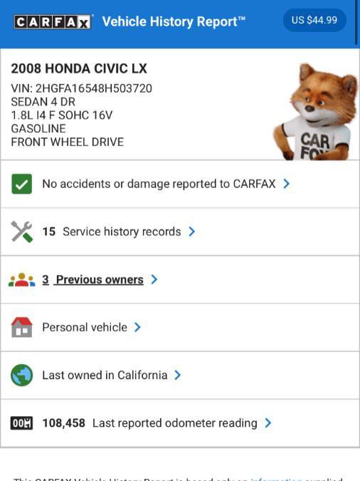 used 2008 Honda Civic car, priced at $7,763