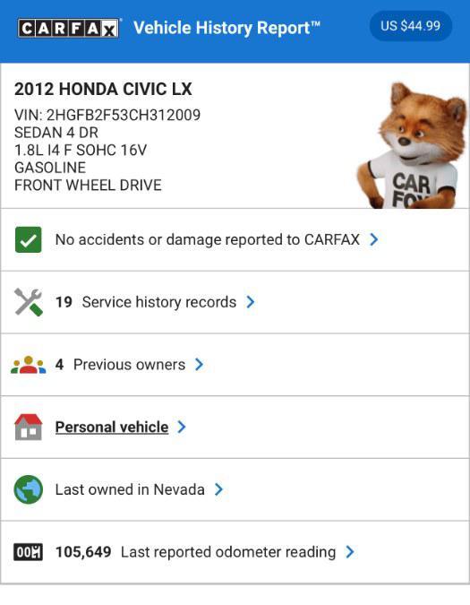 used 2012 Honda Civic car, priced at $8,943