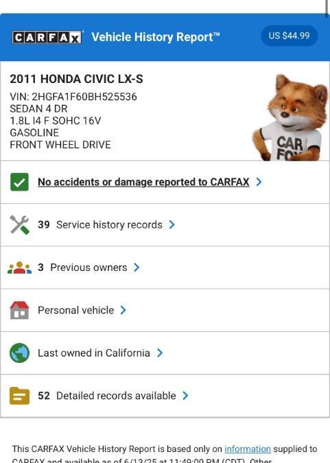 used 2011 Honda Civic car, priced at $7,763