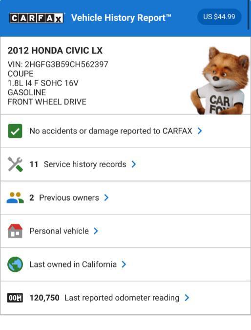 used 2012 Honda Civic car, priced at $8,763