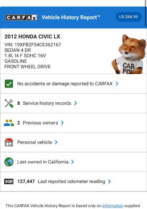 used 2012 Honda Civic car, priced at $8,443