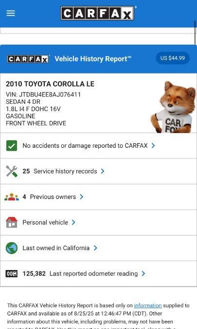 used 2010 Toyota Corolla car, priced at $7,263