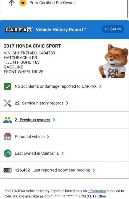 used 2017 Honda Civic car, priced at $13,944