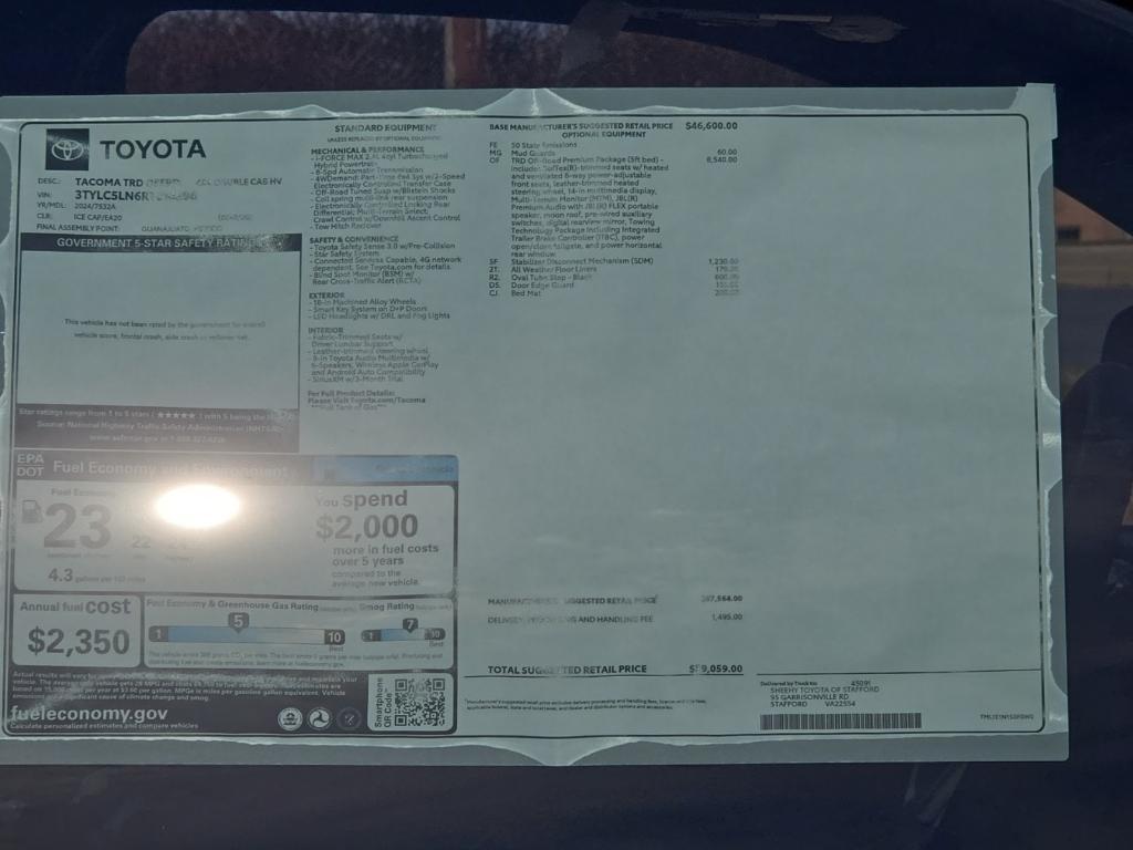 new 2024 Toyota Tacoma Hybrid car, priced at $55,152