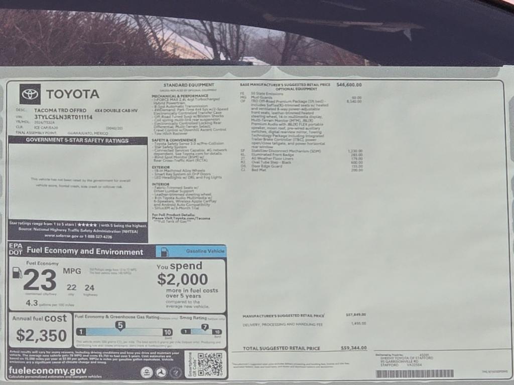 new 2024 Toyota Tacoma Hybrid car, priced at $55,370