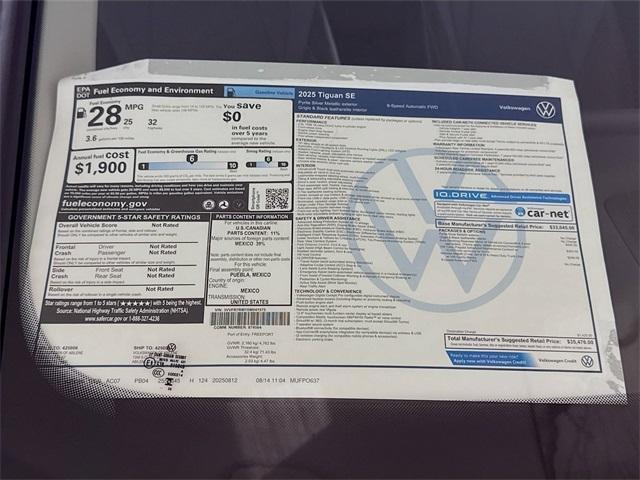 new 2025 Volkswagen Tiguan car, priced at $33,976