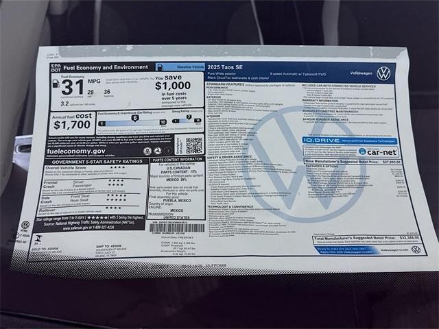 new 2025 Volkswagen Taos car, priced at $31,388