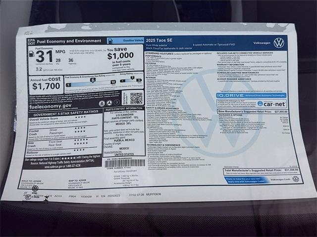 new 2025 Volkswagen Taos car, priced at $31,288