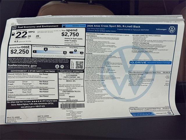 new 2026 Volkswagen Atlas Cross Sport car, priced at $51,446