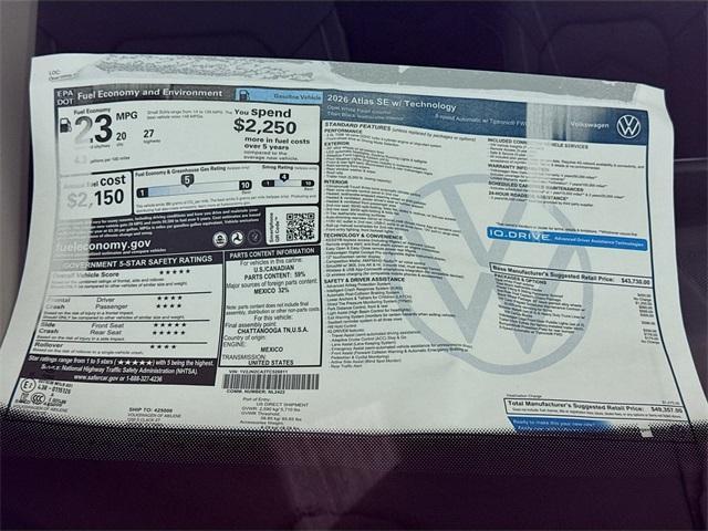 new 2026 Volkswagen Atlas car, priced at $46,370