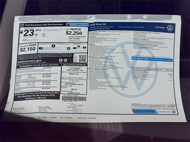 new 2026 Volkswagen Atlas car, priced at $41,386