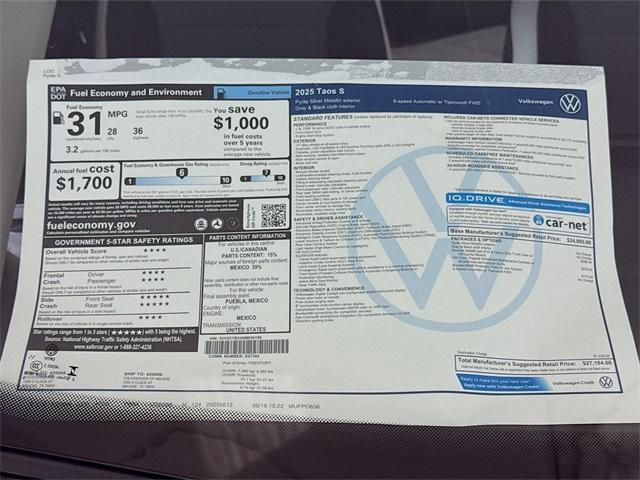 new 2025 Volkswagen Taos car, priced at $26,396