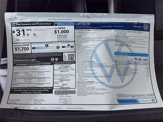 new 2025 Volkswagen Taos car, priced at $29,643