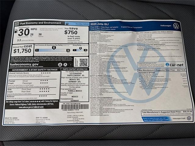 new 2025 Volkswagen Jetta GLI car, priced at $34,881
