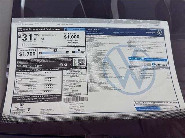 new 2025 Volkswagen Taos car, priced at $26,884