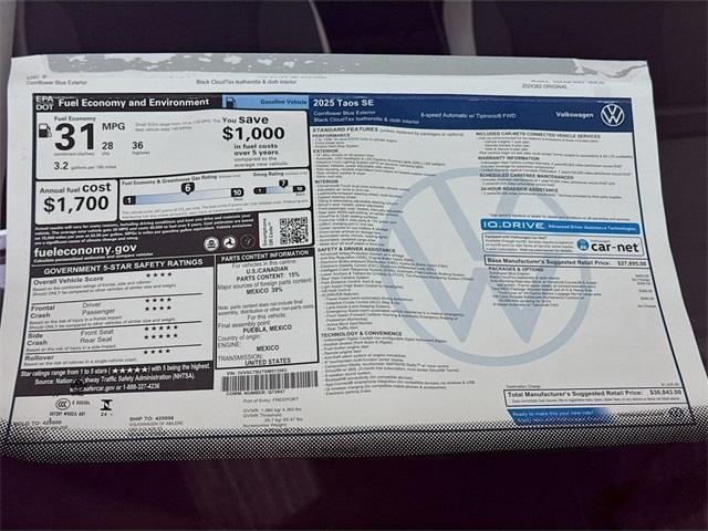new 2025 Volkswagen Taos car, priced at $29,843