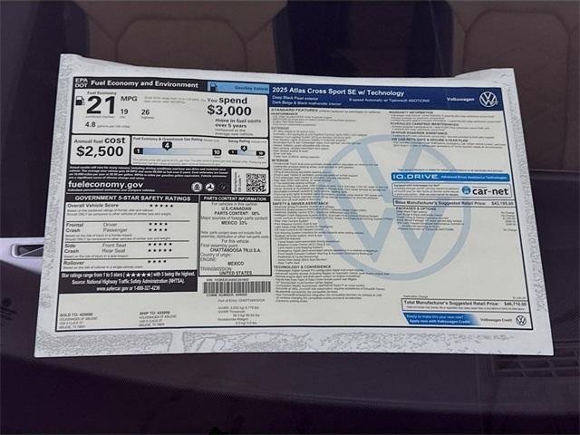 new 2025 Volkswagen Atlas Cross Sport car, priced at $42,534
