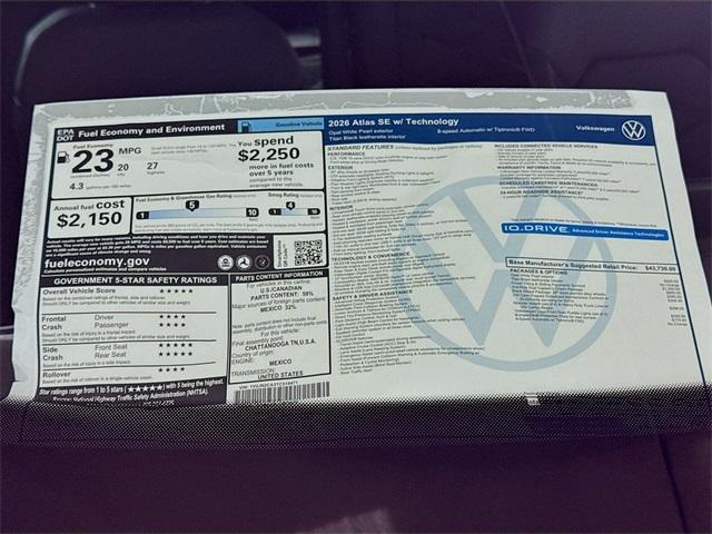 new 2026 Volkswagen Atlas car, priced at $46,220