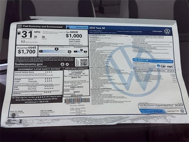 new 2025 Volkswagen Taos car, priced at $29,388