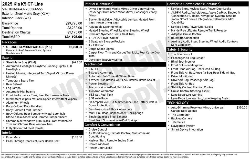 new 2025 Kia K5 car, priced at $31,870