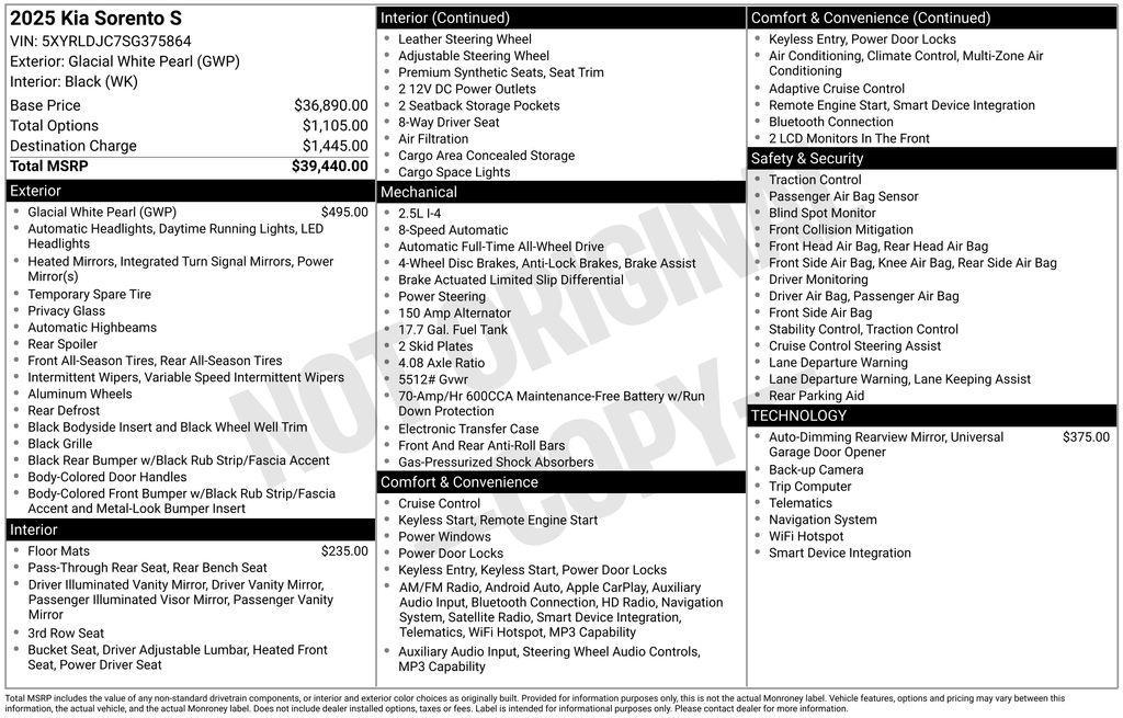 used 2025 Kia Sorento car, priced at $31,600