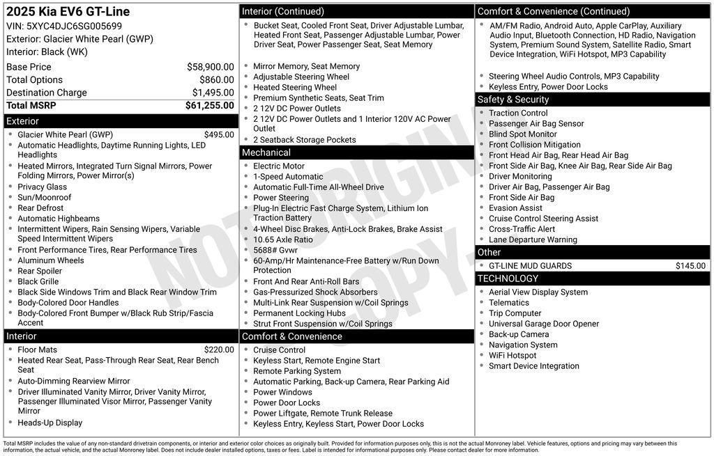 used 2025 Kia EV6 car, priced at $45,000