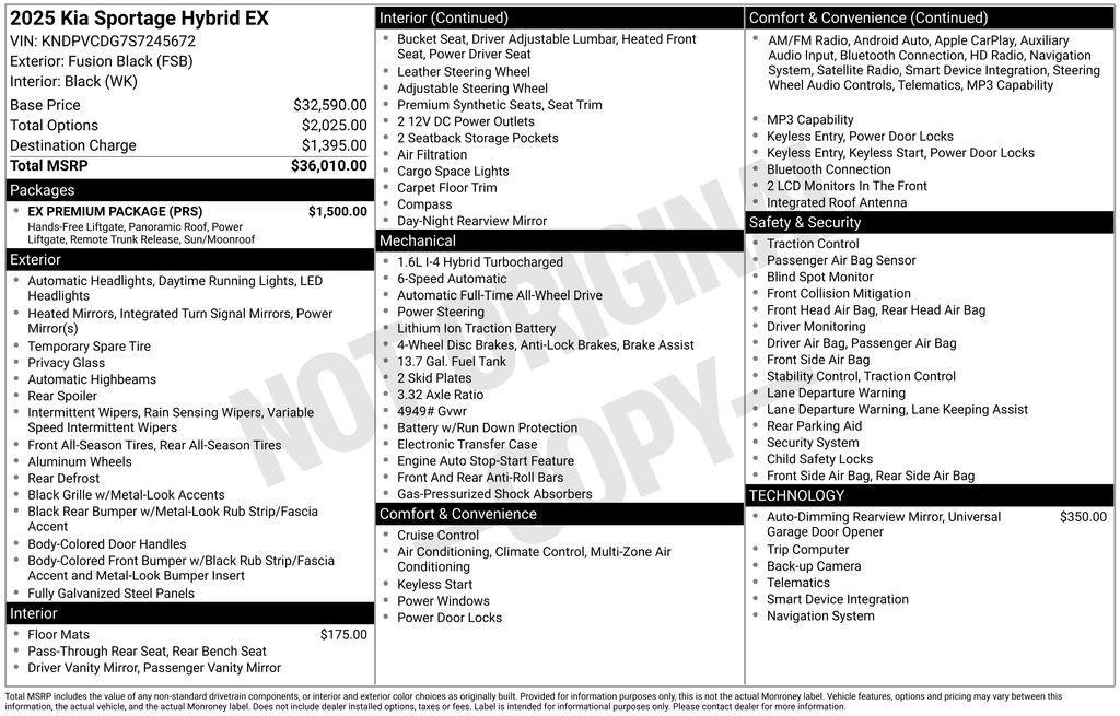 new 2025 Kia Sportage Hybrid car, priced at $34,023