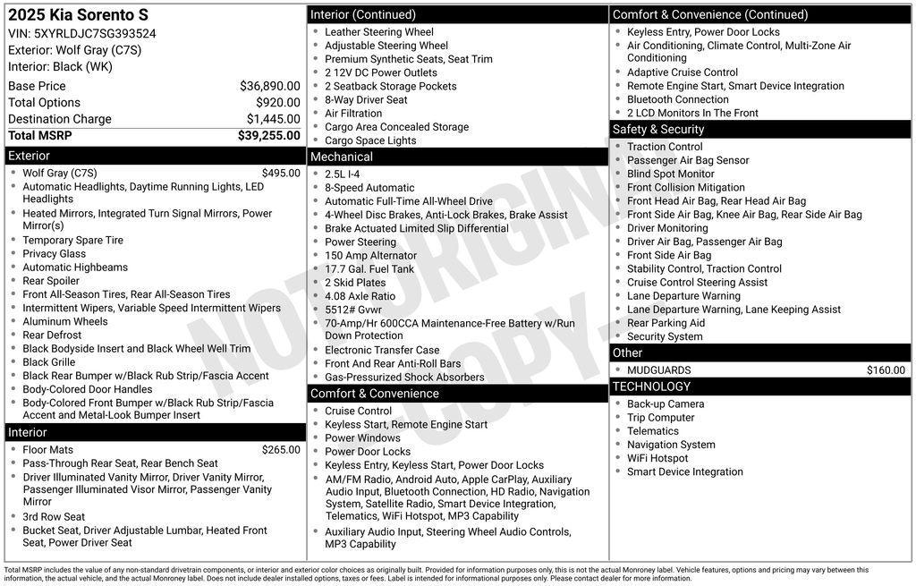 new 2025 Kia Sorento car, priced at $37,568