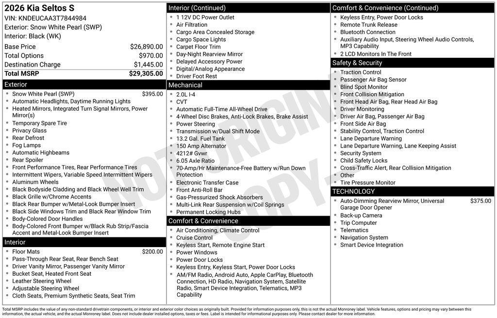 new 2026 Kia Seltos car, priced at $27,865