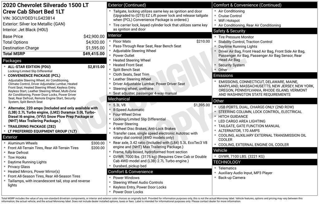 used 2020 Chevrolet Silverado 1500 car, priced at $28,000