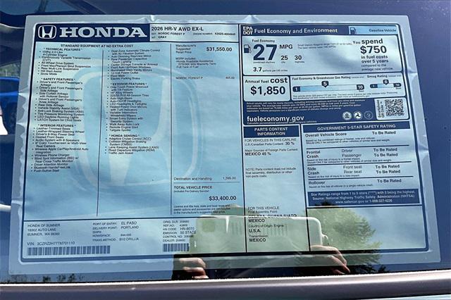 new 2026 Honda HR-V car, priced at $33,400
