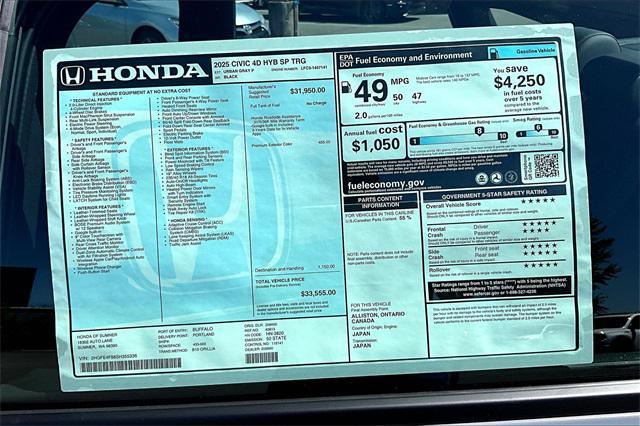 new 2025 Honda Civic Hybrid car, priced at $33,555