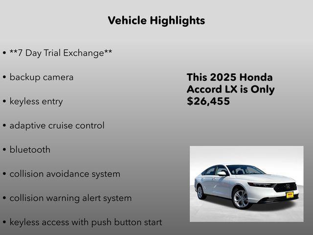 new 2025 Honda Accord car, priced at $26,455
