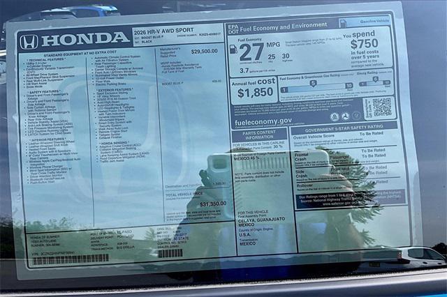 new 2026 Honda HR-V car, priced at $31,350