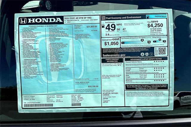 new 2025 Honda Civic Hybrid car, priced at $33,100