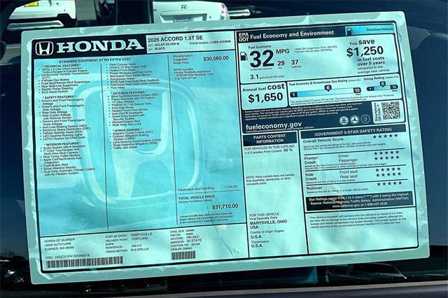 new 2025 Honda Accord car, priced at $31,710
