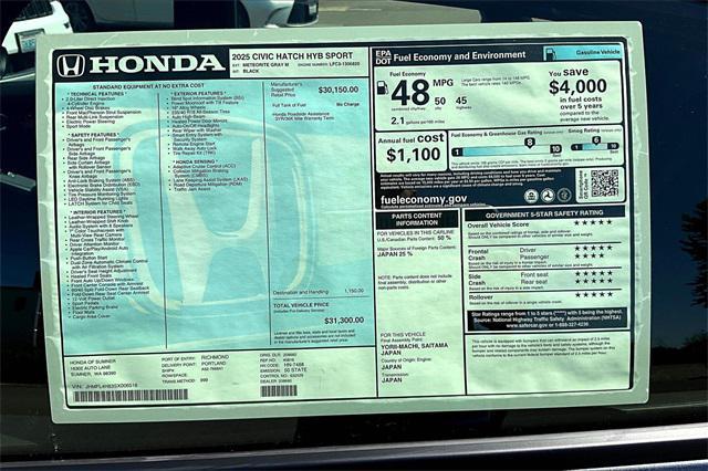 new 2025 Honda Civic Hybrid car, priced at $31,300