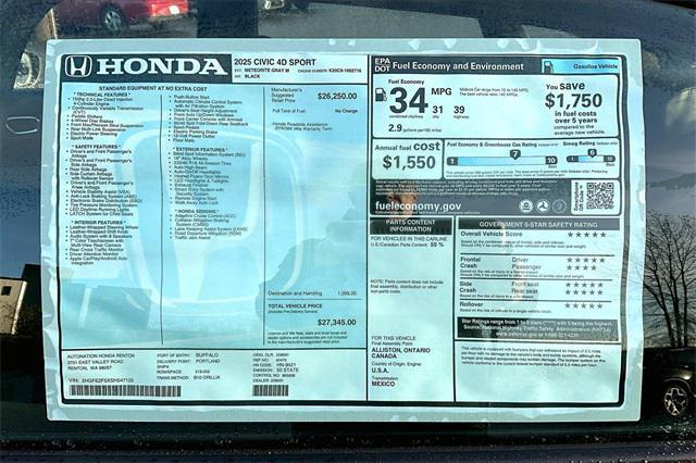 new 2025 Honda Civic car, priced at $27,345