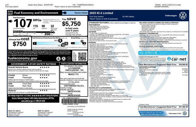 new 2025 Volkswagen ID.4 car, priced at $41,462