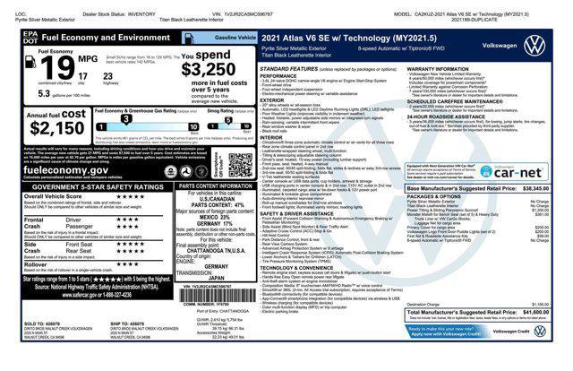 used 2021 Volkswagen Atlas car, priced at $26,317