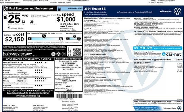 new 2024 Volkswagen Tiguan car, priced at $33,311