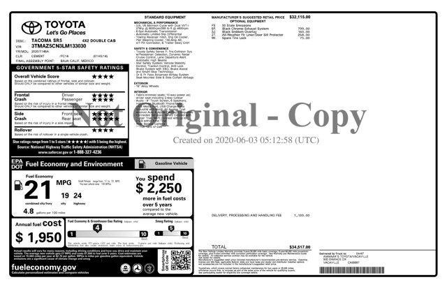 used 2020 Toyota Tacoma car, priced at $25,596