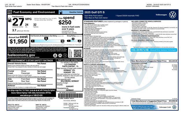 new 2025 Volkswagen Golf GTI car, priced at $33,958