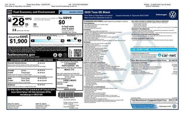 new 2025 Volkswagen Taos car, priced at $32,061